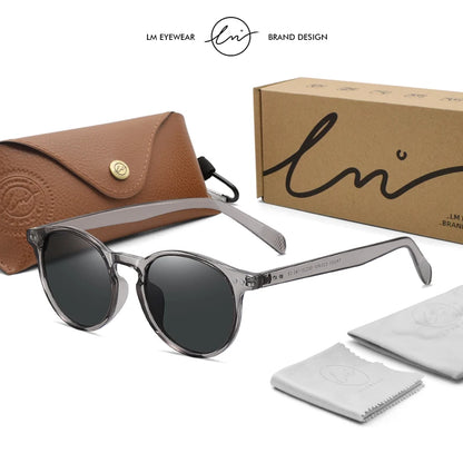 LM Retro Round Sunglasses Women Men Ultralight TR90 Polarized Unisex Driving Shades Vintage Sun Glasses UV400 Gafas De Sol Gray-Gray LM