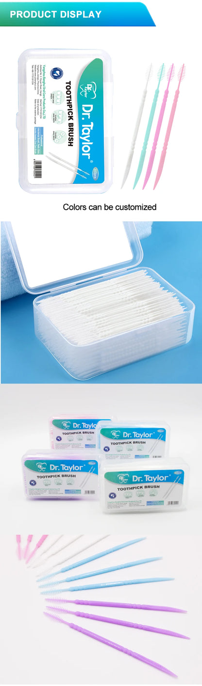 300 Pcs Double-ended Fish Bone Shaped Disposable Plastic Toothpick ,Dental Floss,Interdental Brush