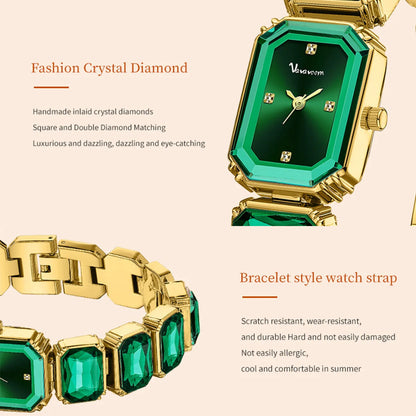 1PC Luxury Women's Watch Fashion Stainless Steel Gold Gorgeous Water Diamond Square Quartz Movement Gift Wrist Watches for Women Badiee Stylez