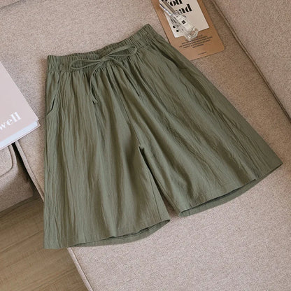 2024 Women Cotton Shorts,Summer Casual Solid Two Pockets shorts high waist loose shorts for girls Soft Cool female shorts Army Green