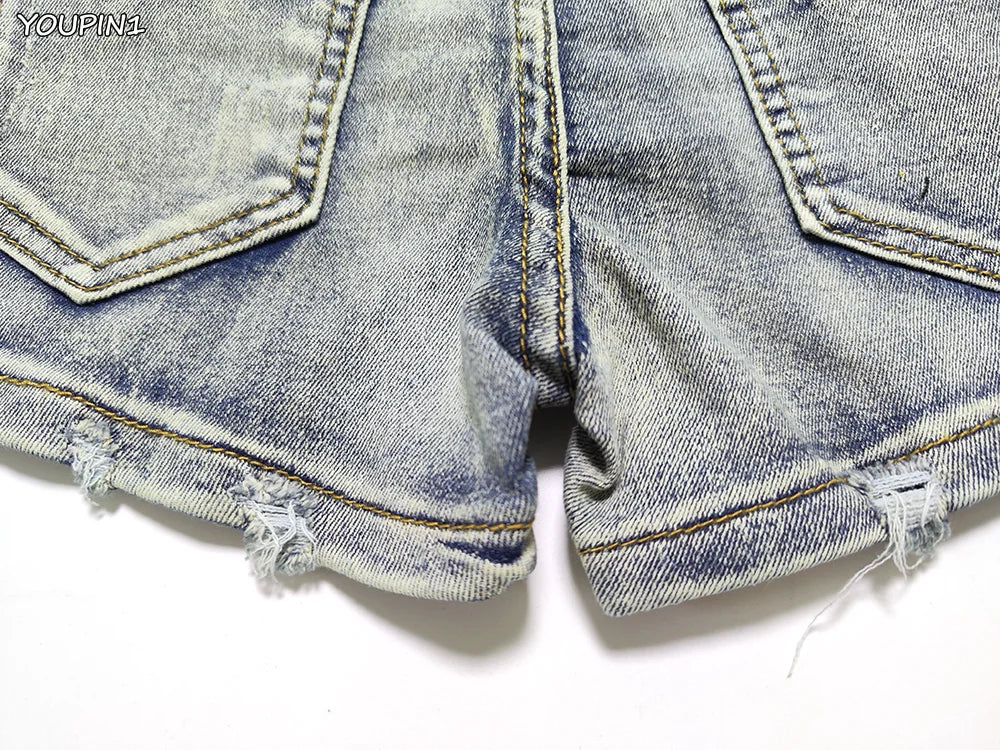 Sexy Low Rise Denim Super Shorts Women's Summer Elastic Slim Skinny Rivet Vintage Blue Short Jeans Y2k Versatile Pants