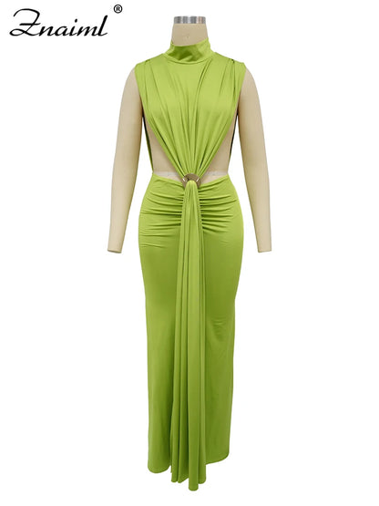 Znaiml Summer Elegant Evening Dress Women Sexy Green Side Cut Out Off Shoulder Sleeveless Fashion Birthday Prom Party Vestidos