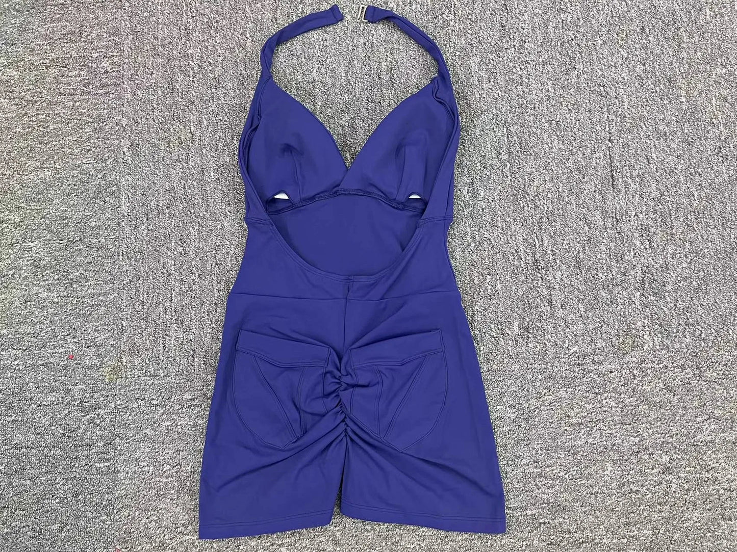 Gym Sport Jumpsuit Short Jumpsuit with Pocket Women Sportswear One Piece Yoga Set Sexy Backless Scrunch Fitness Overalls Romper