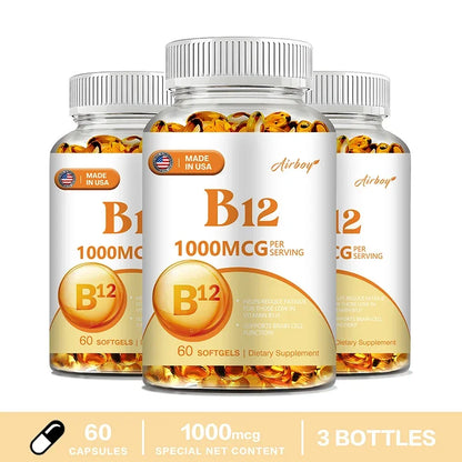 Vitamin B12 1000mcg - Supports Energy Metabolism, Mood and Nervous System Health 60 Capsule-3bottles
