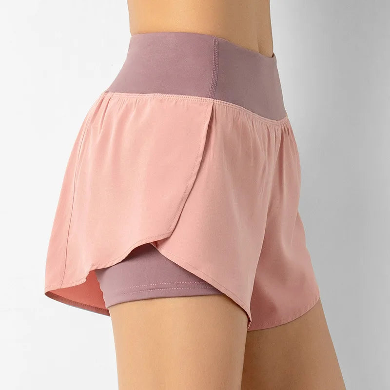 Sport Shorts Women Sportswear Double-deck Running Shorts Yoga Bottoms Summer Gym Fitness Training Jogging Short Pants Pink
