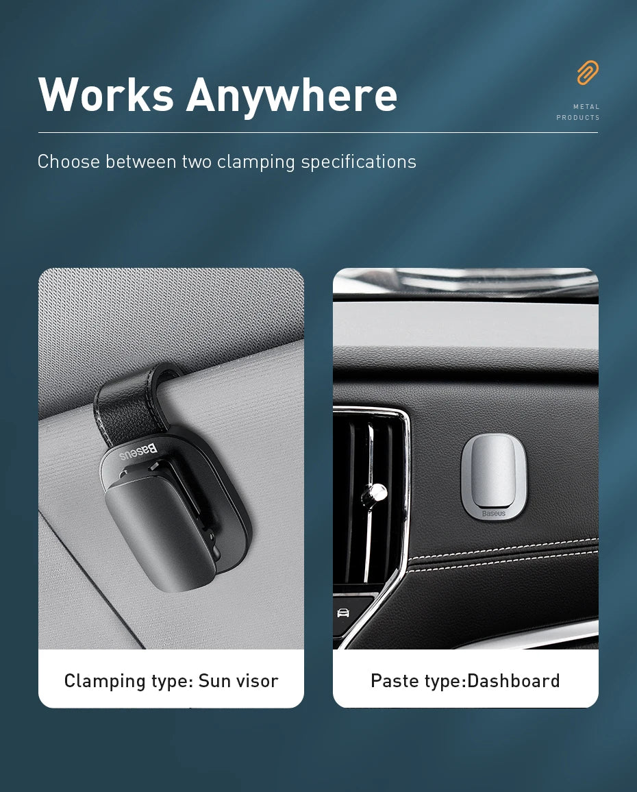 Baseus Car Eyeglass Storage Clip Sun Visor Sunglasses Holder for Auto Card Ticket Stand Interior Accessories Car Eyeglass Holder