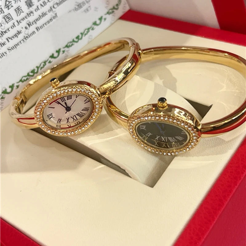 Fashion Brand Wrist Watches Woman Girl Oval Diamond Crystal Bracelet Style Quartz Steel Metal Band Luxury Clock CA192