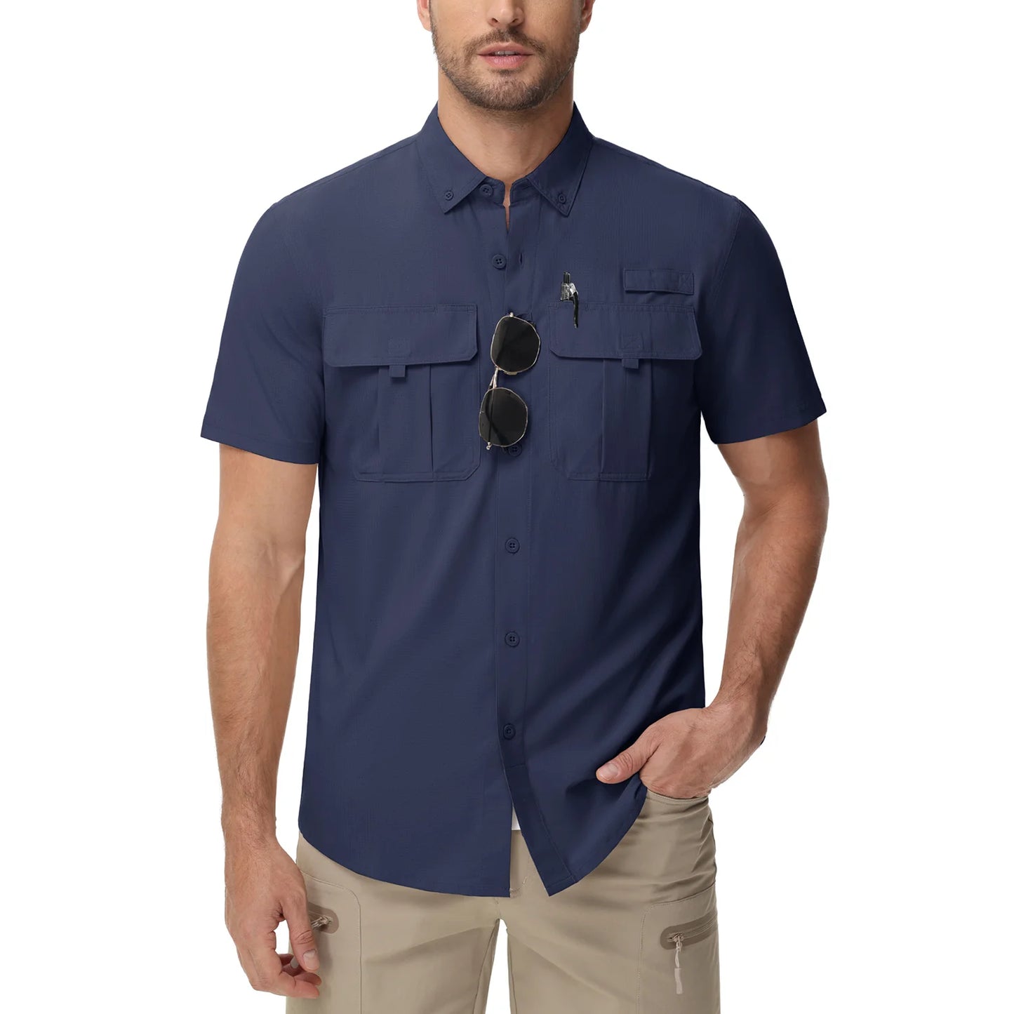 TACVASEN UV Block Fishing Shirts Mens Lightweight Quick Dry Short Sleeve Shirt Breathable Outdoor Hiking Shirt Fishing Shirts Navy CHINA