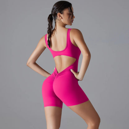 New V Back Scrunch Sports Jumpsuit Women Gym Rompers Sleeveless Sportswear Bodysuits Women Casual One-Piece Suit Yoga Clothing Dragonfruit