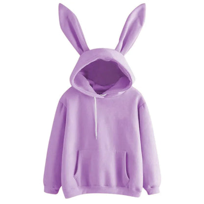 2025 autumn and winter new women's clothing Harajuku Wei hooded rabbit hoodie solid color loose casual women's top women's coat PURPLE