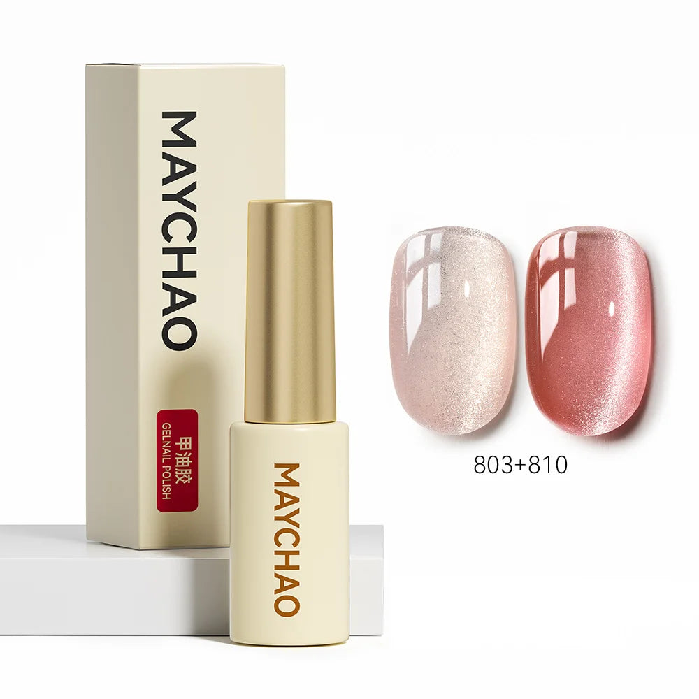 MAYCHAO 5ML Gel Nail Polish 9D Laser Diamond Glitter Cat Eye Gel Semi-Permanent Soak Off UV LED Gel Nail Manicure Tools Nail Art 803And810