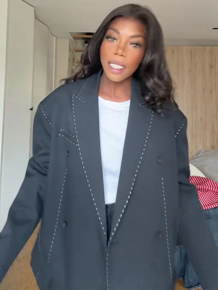 Casual Women's Blazer Pant Suits Loose Lapel Doube-Breasted Top Straight Pants Lady Set 2025 Autumn New 2 Pieces Sets Women Badiee Stylez