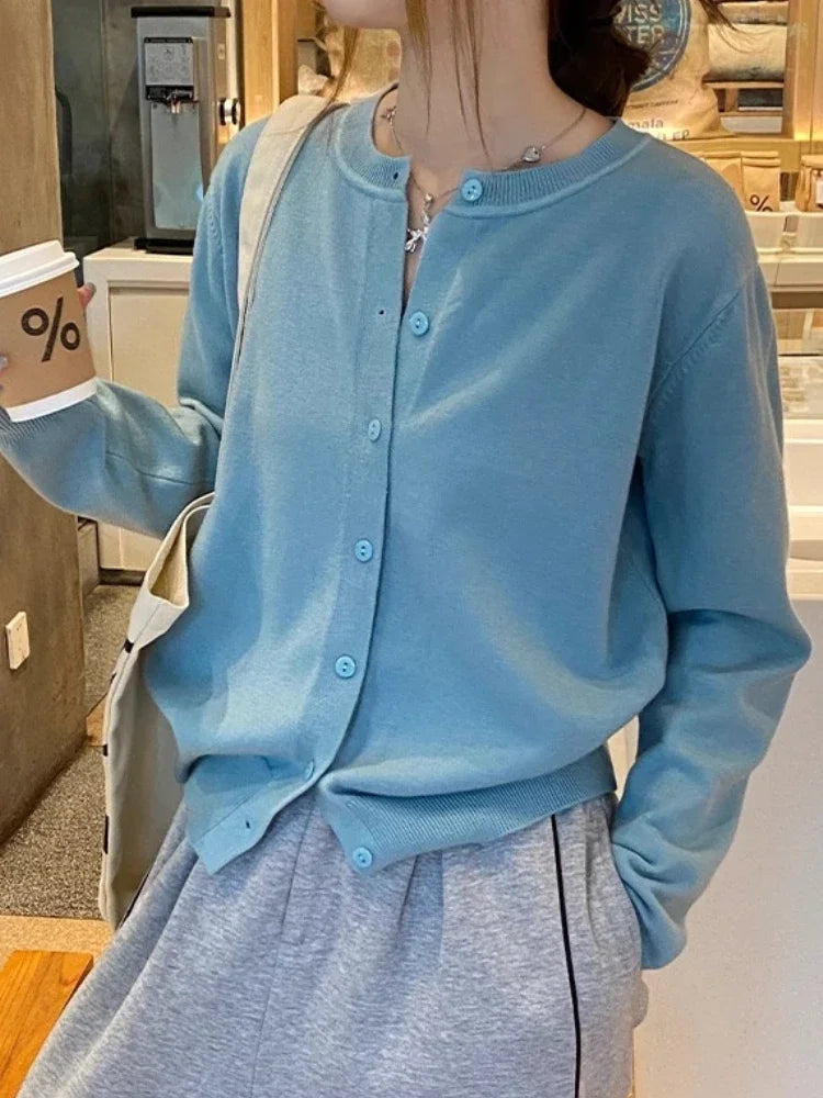 New 2025 Spring Summer Knit Cardigan O-Neck Solid Color Fashion High-Grade Comfortable Slim Casual Knitwear Tops