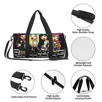 Bratz Glitter Sparkle Gym Bag Weekend Sports Bags Gym Accessories Travel Pattern Handbag Retro Fitness Bag For Male Female Badiee Stylez