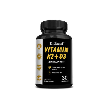 Didacat Vitamin D3+K2 Capsules, Support Calcium Absorption Bone Teeth Heart Brain Health Joints Immune Function 30 count-1 bottle