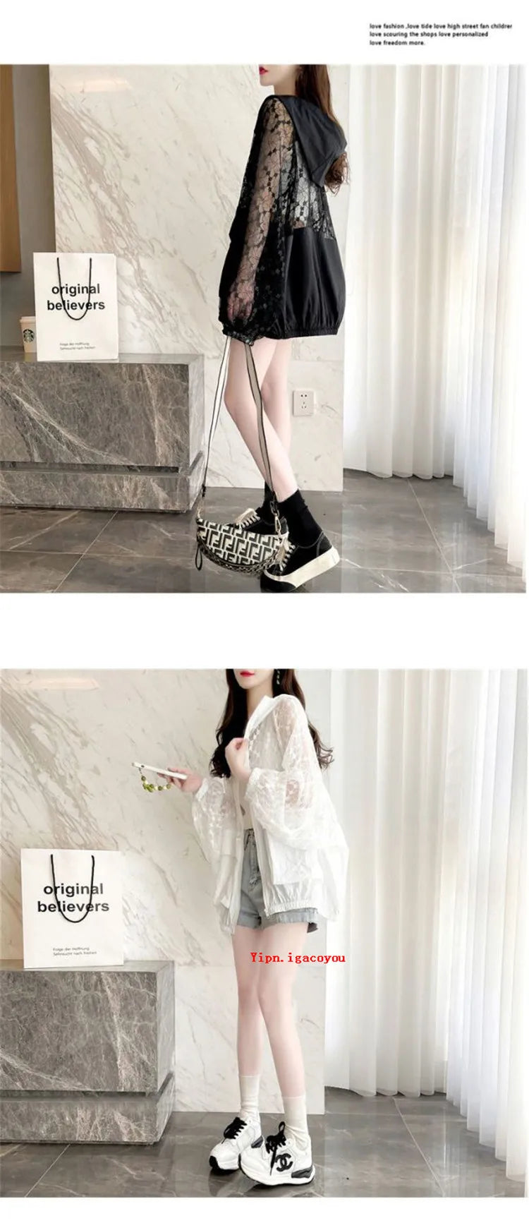 Fashion Lace Hollow Sun-Protective Clothes Women Hooded Coat New Summer Long Sleeve Cardigan Jacket Female Loose Outerwear G2498