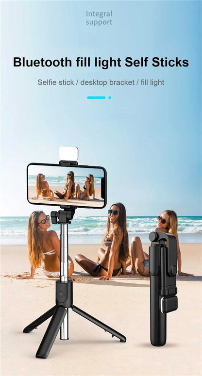 Portable Bluetooth Selfie Stick Tripod Holder with Remote Shutter Fill Light Extendable Wireless Remote Retractable Phone Stand Badiee Stylez