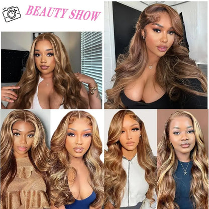 Highlight Body Wave 30 Inch Lace Front Human Hair Wigs 13x6 13x4 HD Lace Frontal Wig Invisible Strap 360 Full Lace Glueless Wig