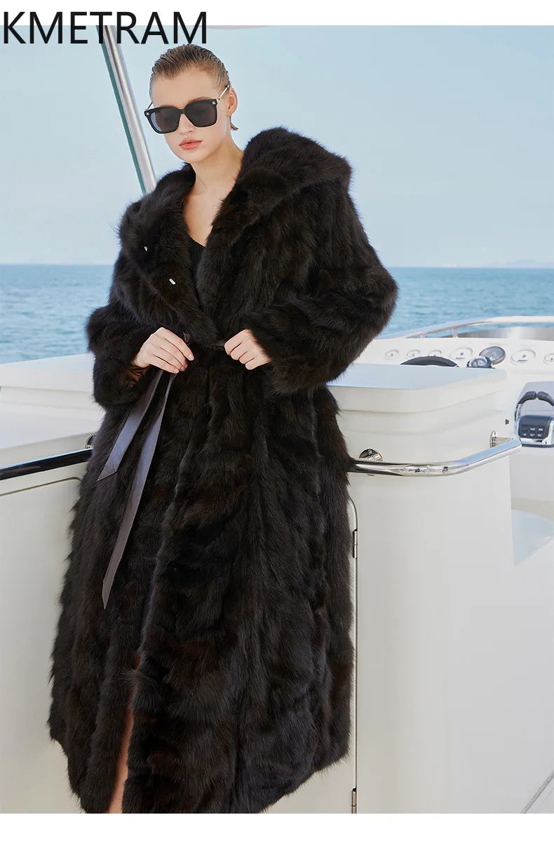 100% Natural Sable Fur Jacket Woman High Quality Long Real Fur Coat with Hood Winter Coats Women Clothing 2025 шуба женская Badiee Stylez