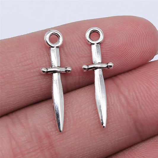 WYSIWYG 20pcs 24x8mm Antique Silver Color Sword Charms Pendant For DIY Jewelry Making Handmade Jewelry Craft Findings Antique Silver Color