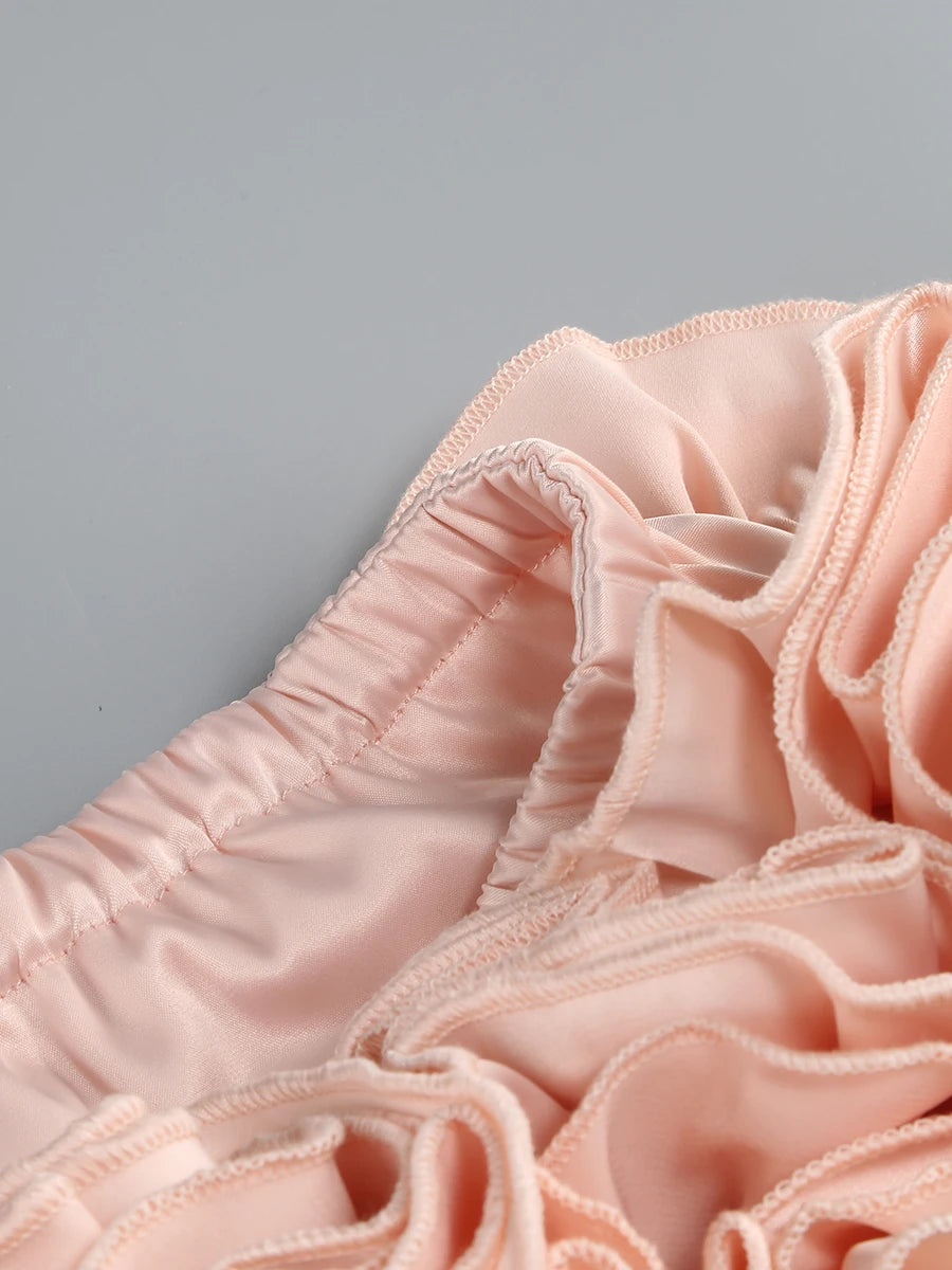 Pink Prom Dress Strapless Pink Structured Top With Floral Embellished Mini Skirt Bodycon Celebrity Party Cocktail 2 Pieces Set