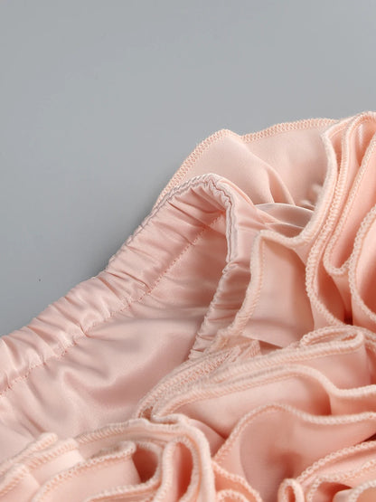 Pink Prom Dress Strapless Pink Structured Top With Floral Embellished Mini Skirt Bodycon Celebrity Party Cocktail 2 Pieces Set