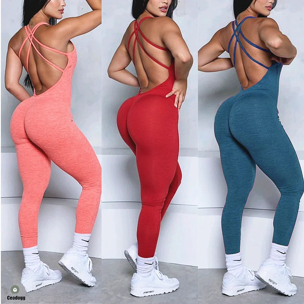 Pad Cross Back Women 2025 Fitness Gym One Piece Jumpsuit Leggings Workout Pant Female Shorts Active Wear Sport Outfit Suit XP116 Badiee Stylez