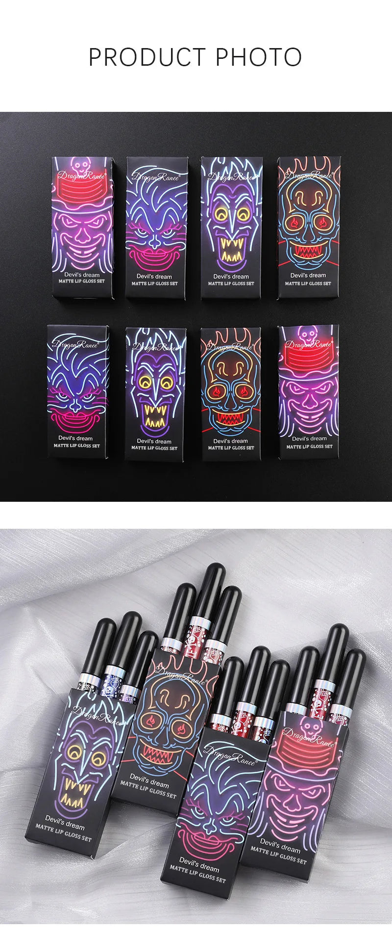 3pcs Glitter Lipstick Set Waterproof Sexy Blue Purple Black Lip Gloss Shiny Lip Tint Halloween Lip Makeup Tool Korean Cosmetics