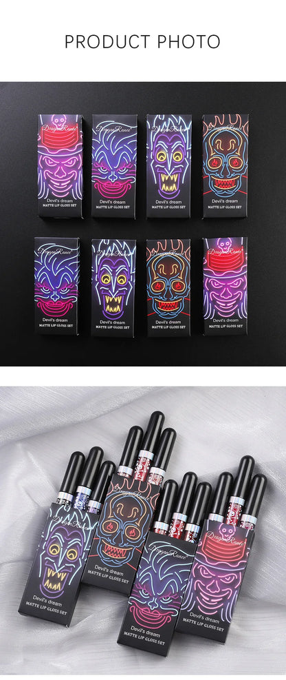 3pcs Glitter Lipstick Set Waterproof Sexy Blue Purple Black Lip Gloss Shiny Lip Tint Halloween Lip Makeup Tool Korean Cosmetics