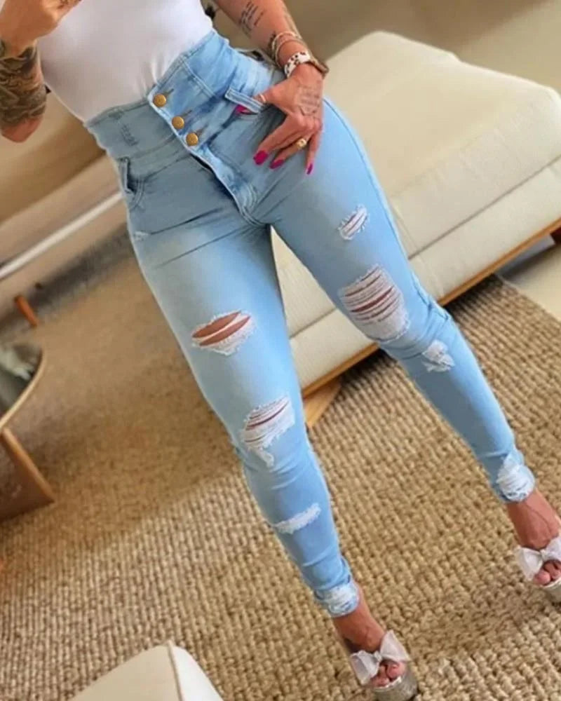 Pencil Pants Jeans Women Pencil Pants Bodycon High Waist Casual Long Pant Sheath Denim Trousers Tie Y2k Trouser Spring 2024 blue