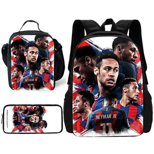 Game Football Child School Backpack with Lunch Bags ,Pencil Bags ,N-NeymarS School Bags for Boys Girls Best Gift TZ-213HJJ06A1
