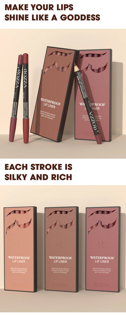 Rozza Waterproof Lip Liner Pencil Set, Weightless Precise Liner with Super Soft Blendable Texture Matte Soft