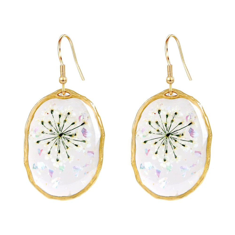 New In Earrings Dried Flower Crystal Dangle Hoop Earrings For Women Stainless Steel Diycharm Long Earring Cute Jewelry Wholesale 5