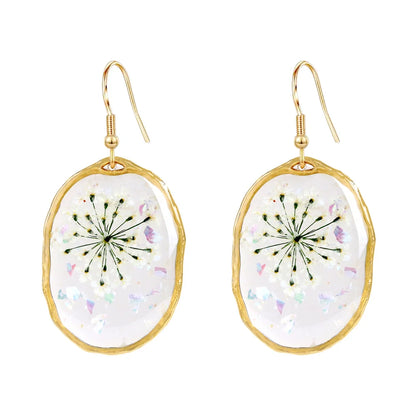 New In Earrings Dried Flower Crystal Dangle Hoop Earrings For Women Stainless Steel Diycharm Long Earring Cute Jewelry Wholesale 5