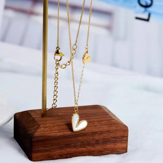 ANENJERY L316 Stainless Steel White Shell Heart Pendant Necklace for Women Dainty Simple Tender Clavicle Chain Jewelry Gift Badiee Stylez