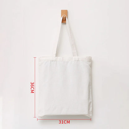 ISKYBOB Large Capacity Canvas Shoulder Bag Handbag Folding Eco Cotton Tote Bags Reusable DIY Painted Shopping Bag Grocery Bag White-36X31CM