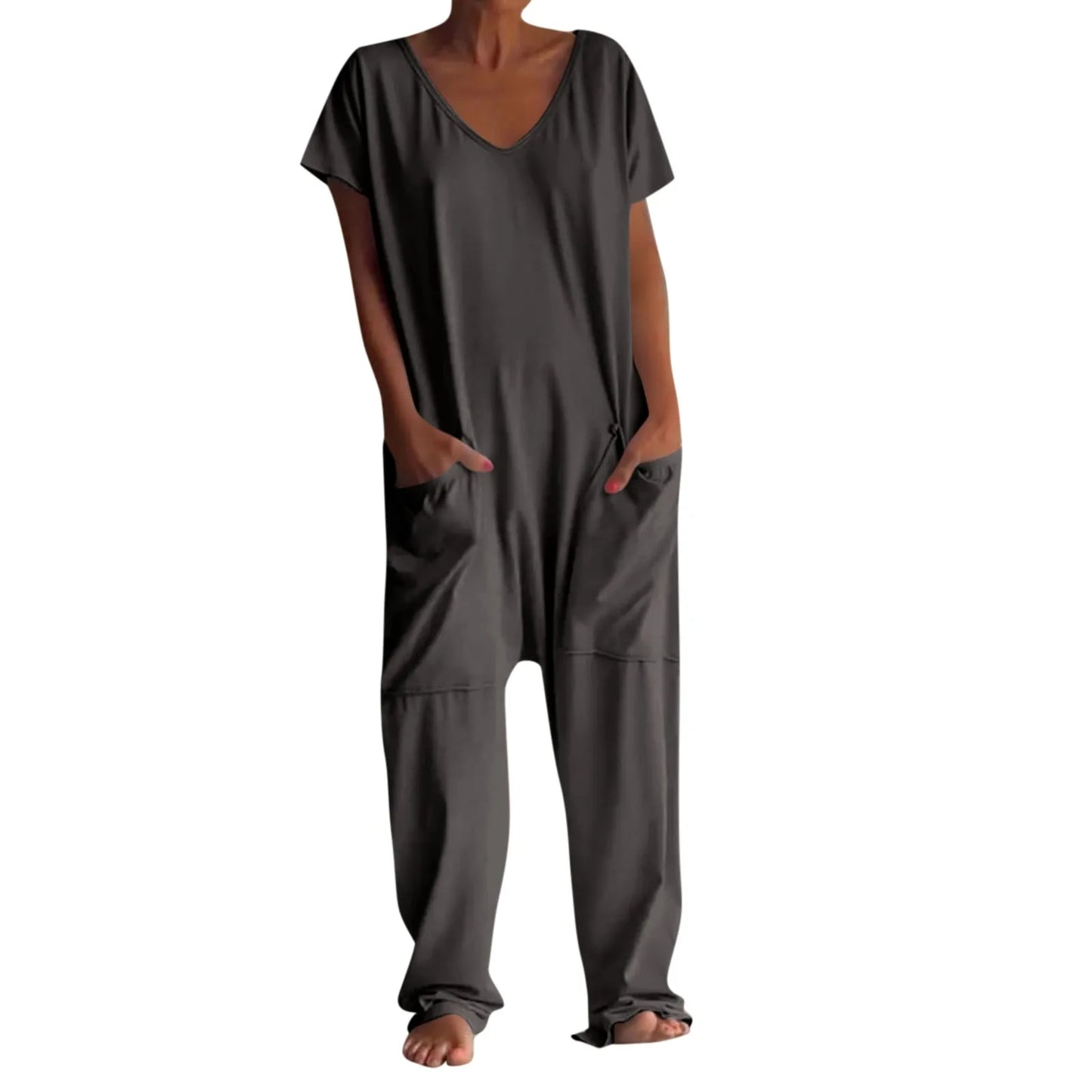 jumpsuit women Fashion Casual Short Sleeve Jumpsuits Loose and comfortable Pullover bodysuit With Pockets trend monos largos Badiee Stylez