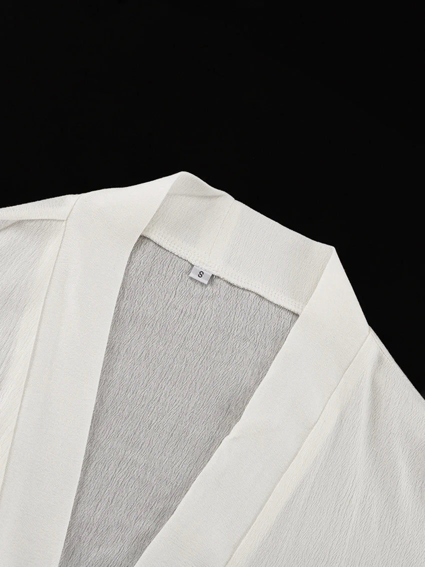 Marthaqiqi Casual Women Nightgowns Set V-Neck Sleepwear Long Sleeve Robe Underwear Shorts White Loose Ladies Pajama 3 Piece Suit