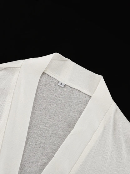 Marthaqiqi Casual Women Nightgowns Set V-Neck Sleepwear Long Sleeve Robe Underwear Shorts White Loose Ladies Pajama 3 Piece Suit