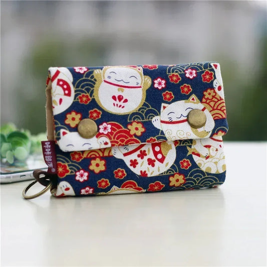 1pcs New Canvas Cartoon Totoro Cat Printed Flower Dog Women Short Wallet Cute Mini Money Key Bag Coin Pocket Purse for Children cat