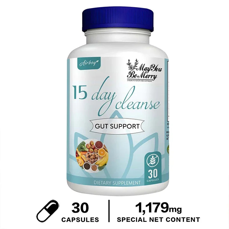 15 Day Cleanse and Detox - Helps with Digestion, Fat Burning & Metabolism, Immunity, Energy, Focus & Mood 30 capsules 1 bottle