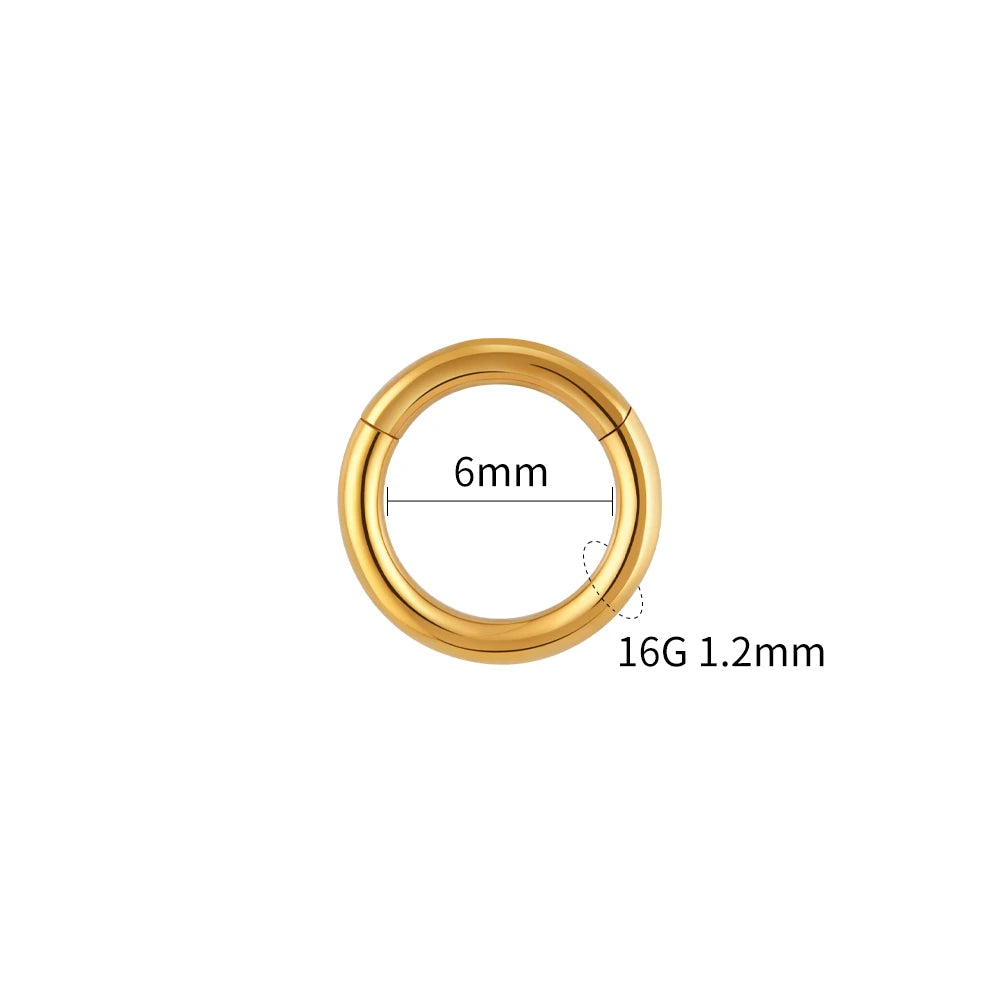 Right Grand ASTM F136 Titanium Hinged Hoop Nose Rings 20G 18G 16G Septum Ring Body Piercing Jewelry Helix Cartilage Rook Earring Gold 1.2x6mm