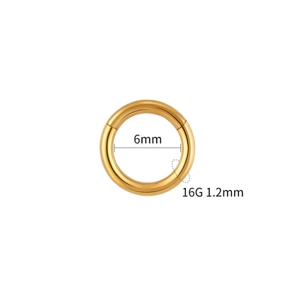 Right Grand ASTM F136 Titanium Hinged Hoop Nose Rings 20G 18G 16G Septum Ring Body Piercing Jewelry Helix Cartilage Rook Earring Gold 1.2x6mm