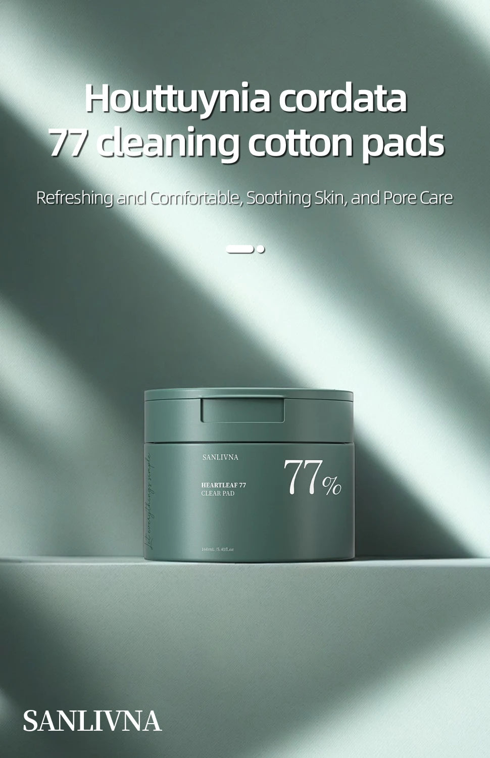 Heartleaf 77 Toning Pads, Moisturizing Pore Care, for Face Hydration Heartleaf Extract Moisturizing Centella Asiatica 160ML