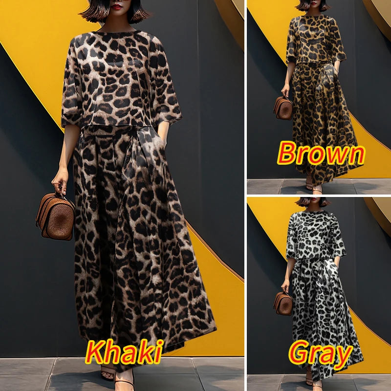 2PCS Vintage Women Matching Sets Leopard Print Tracksuits Autumn Trousers Suit ZANZEA Casual O Neck 3/4 Sleeve Blouse Pant Sets Badiee Stylez