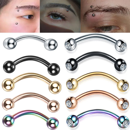 1PC 6/8/10mm Stainless Steel Banana Piercing Ring 3mm Ball Eyebrow Piercing Curved Barbell Ring Snug Daith Helix Rook Earring Badiee Stylez