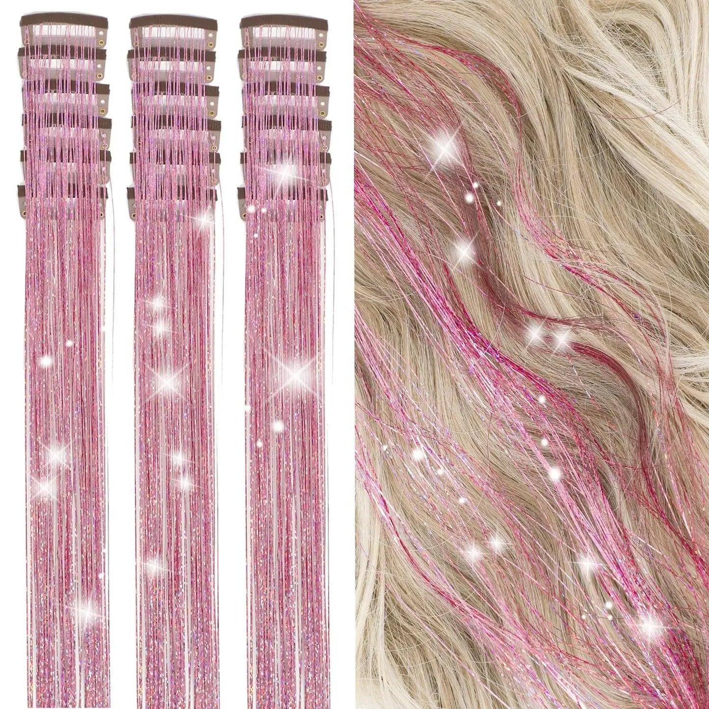 6-Piece Set BB Clip Tinsel Hair Metal Laser Gold Thread PET Laser Thread Highlighting Cross-Border Hair Accessories