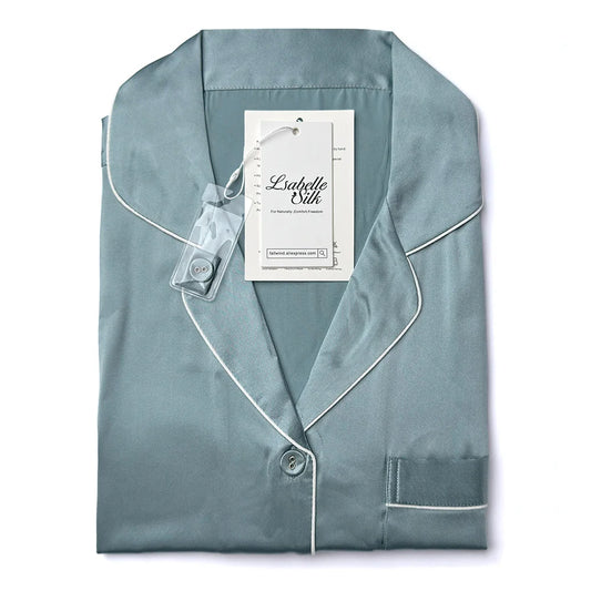 100% Real Mulberry Silk Womens Pajamas Set Sleepwear Pjs Button Down Short Sleeve Shirt Top and Shorts Loungewear 2 Piece M-4XL