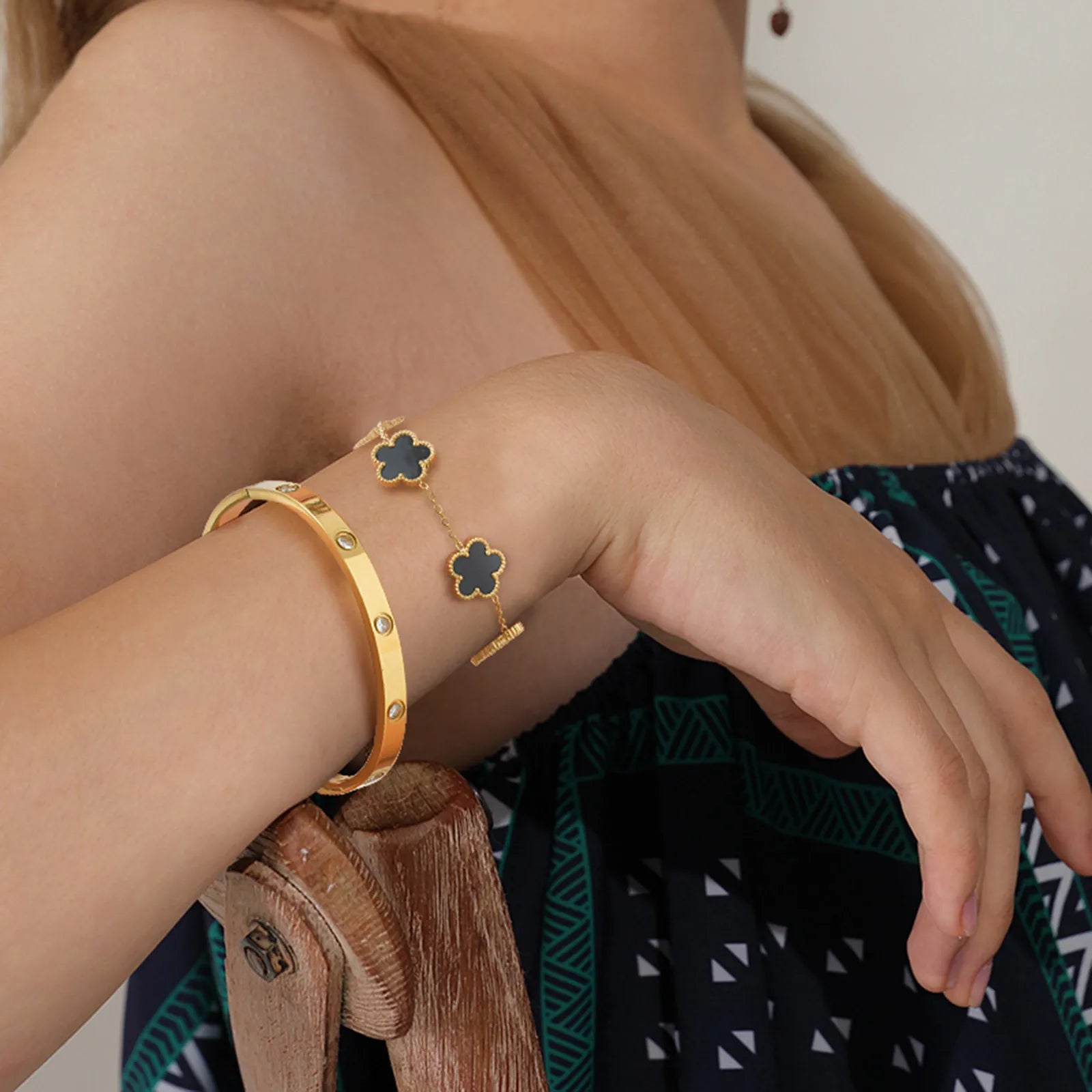 Vnox Exquisite 13mm Clover Bracelet Set for Women, Love Gift Bracelets for Wife Mothers Day Jewelry, Stainless Steel Cuff Bangle Badiee Stylez