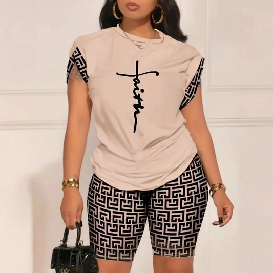 Digital Print round Neck Short Sleeve Women's Suit Summer New Style Elegance Quality Polyester Fiber Skirt Set from Mainland Chi Badiee Stylez